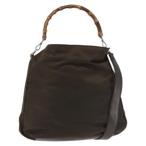 GUCCI Bamboo Hand Bag Nylon 2way Khaki Silver 001 1577 2615 Auth 142547